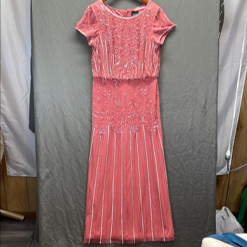 Adrianna Papell Pink Pleated Maxi Gown